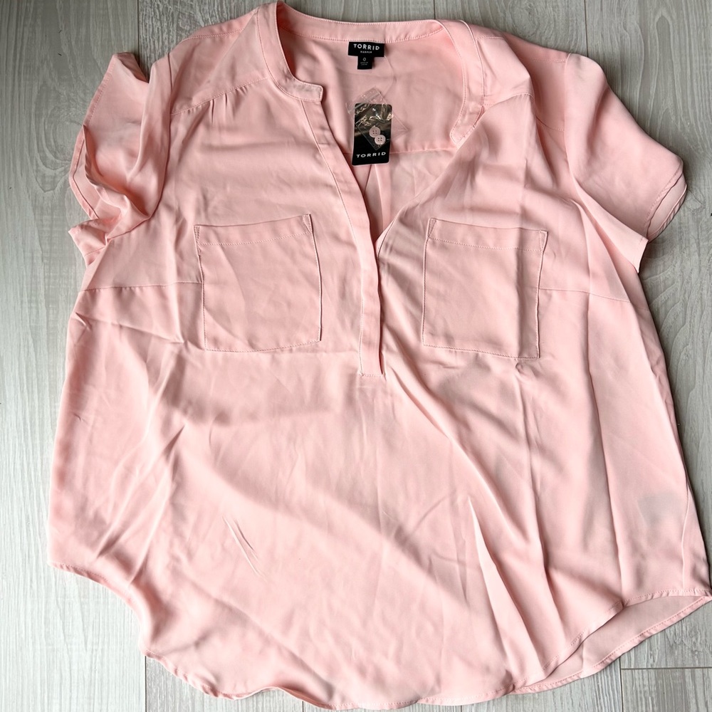 torrid Blush Pink Short Sleeve Pocket Blouse